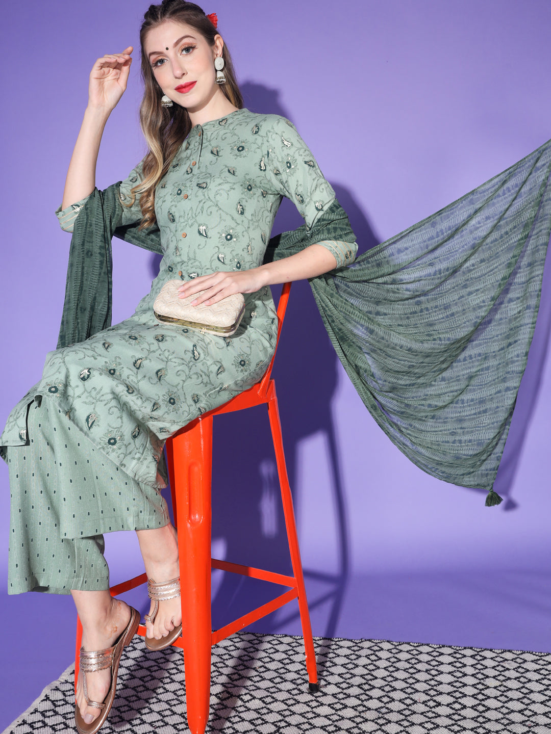 Grey Collar Neck Kurta Sets The Fab Factory