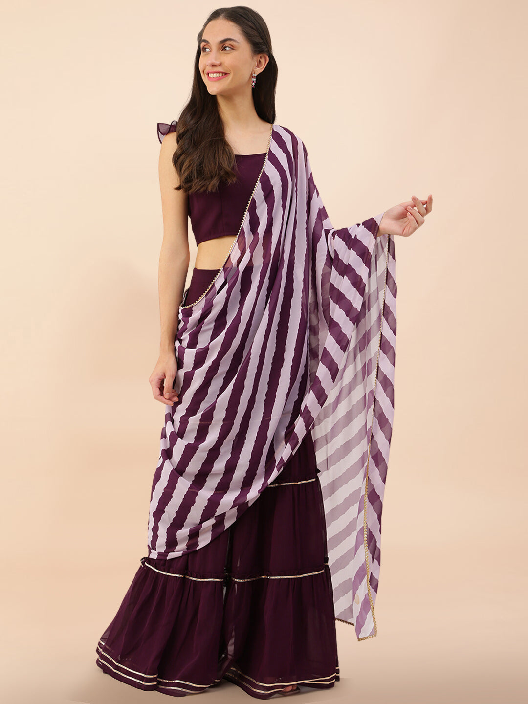 N.BLUE ROUND NECK V-NECK ANKLE LENGTH GEORGETTE SAREE SET - The Fab Factory