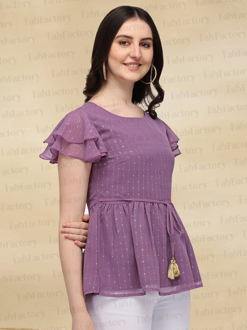 Lavender Round Neck Georgette/Crepe Only Top - The Fab Factory