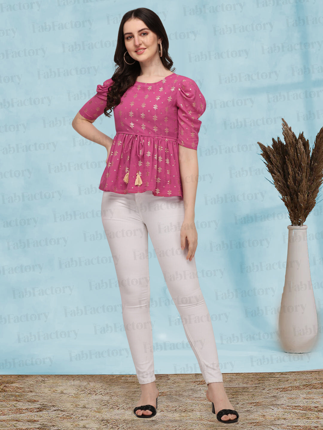 F.Rose Round Neck Georgette/Crepe Only Top - The Fab Factory