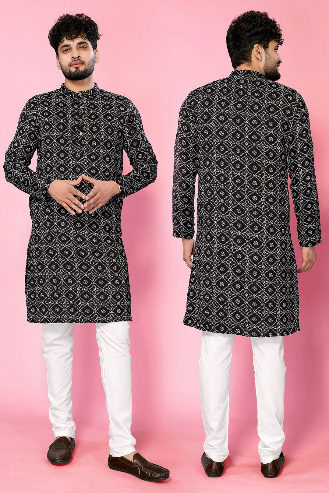 Black Band Collar Rayon Straight Long Kurta - The Fab Factory