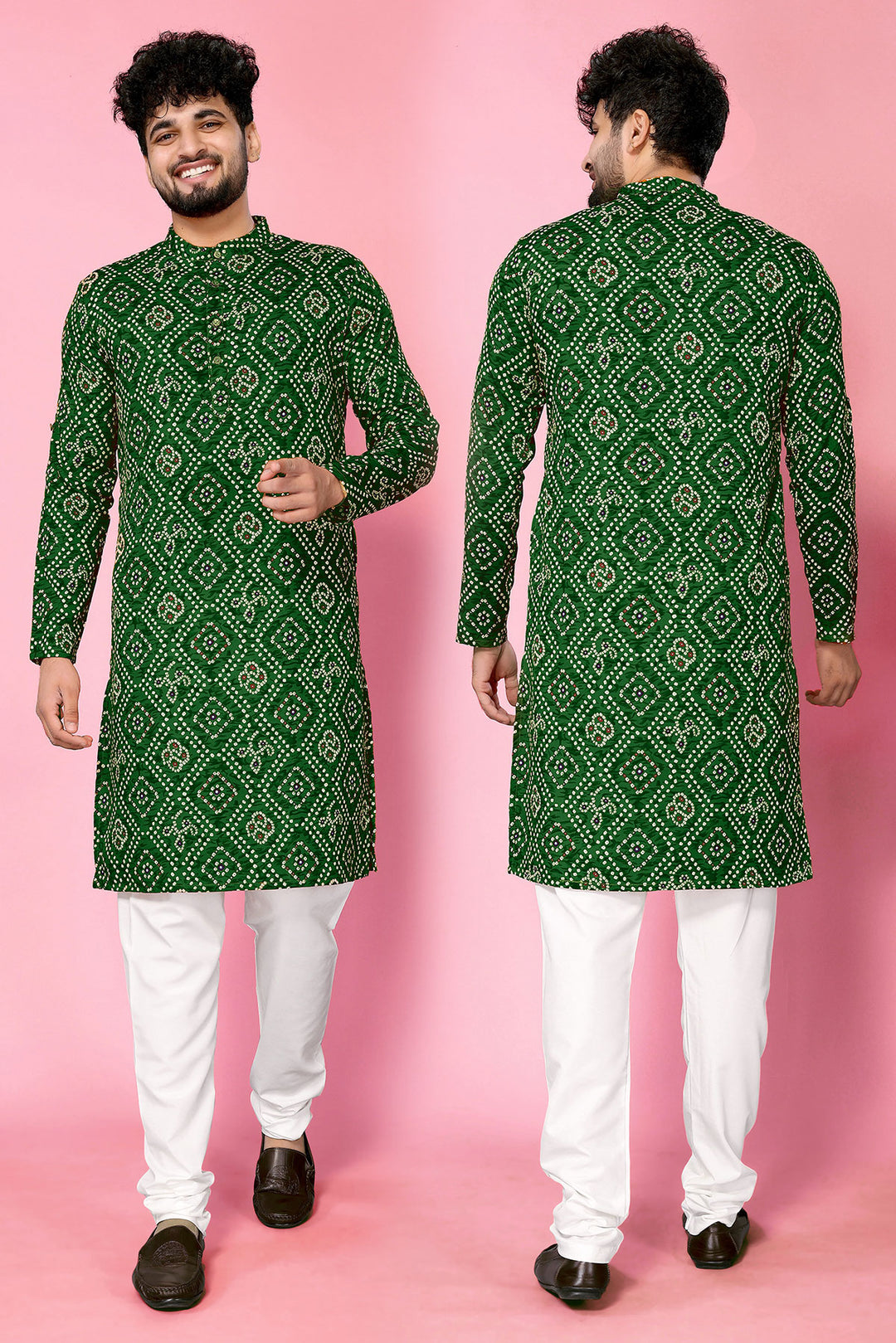 B.Green Band Collar Crepe Straight Long Kurta - The Fab Factory