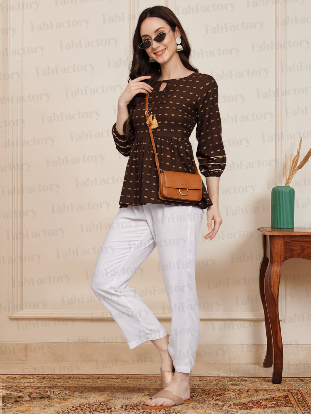 Coffee Key Hole  Rayon Only Top - The Fab Factory