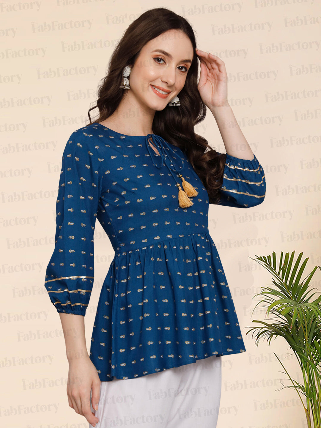 T.Blue Key Hole  Rayon Only Top - The Fab Factory