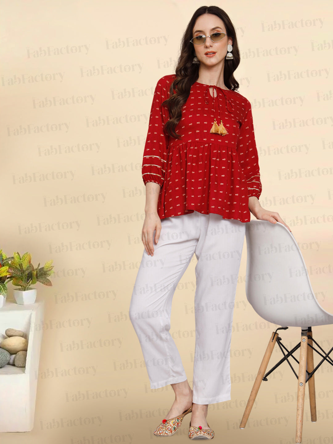 Maroon Key Hole  Rayon Only Top - The Fab Factory